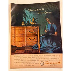 Vintage 1962 Thomasville Furniture Woman in Blue Dress Advertisement Print Ad
